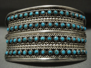 Plethora Of Snake Eyes Turquoise Wide Zuni Vintage Native American Jewelry Silver Bracelet-Nativo Arts
