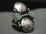 Polarizing Vintage Navajo Native American Jewelry Silver Dime #8 Turquoise Native American Jewelry Silver Ring-Nativo Arts