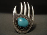 Powerful Vintage Navajo 'Hand Bisbee Turquoise' Native American Jewelry Silver Ring-Nativo Arts