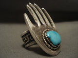Powerful Vintage Navajo 'Hand Bisbee Turquoise' Native American Jewelry Silver Ring-Nativo Arts