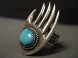 Powerful Vintage Navajo 'Hand Bisbee Turquoise' Native American Jewelry Silver Ring-Nativo Arts