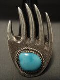 Powerful Vintage Navajo 'Hand Bisbee Turquoise' Native American Jewelry Silver Ring-Nativo Arts