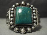 Precise Detailing Vintage Navajo **squared Green Turquoise** Native American Jewelry Silver Bracelet-Nativo Arts
