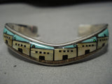 Pueblo Fiesta Vintage Native American Jewelry Navajo Turquoise Sterling Silver Inlay Bracelet Old-Nativo Arts
