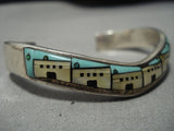 Pueblo Fiesta Vintage Native American Jewelry Navajo Turquoise Sterling Silver Inlay Bracelet Old-Nativo Arts