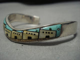 Pueblo Fiesta Vintage Native American Jewelry Navajo Turquoise Sterling Silver Inlay Bracelet Old-Nativo Arts