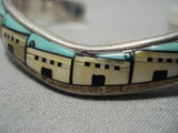 Pueblo Fiesta Vintage Native American Jewelry Navajo Turquoise Sterling Silver Inlay Bracelet Old-Nativo Arts