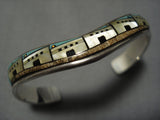 Pueblo Fiesta Vintage Native American Jewelry Navajo Turquoise Sterling Silver Inlay Bracelet Old-Nativo Arts