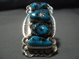 Quadruple Tier Vintage Navajo Turquoise Native American Jewelry Sterling Silver Ring Old-Nativo Arts