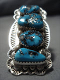 Quadruple Tier Vintage Navajo Turquoise Native American Jewelry Sterling Silver Ring Old-Nativo Arts