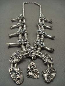 Quality All Native American Jewelry Silver Vintage Navajo 'Leaf Forest' Squash Blossom Necklace Old-Nativo Arts