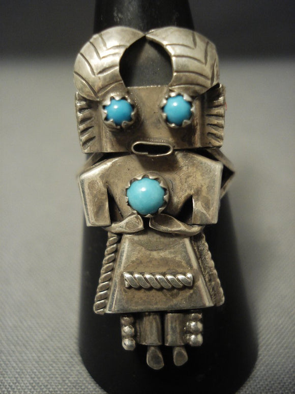Quality Early Kachina! Vintage Navajo Snake Eyes Turquoise Sterling Native American Jewelry Silver Ring-Nativo Arts