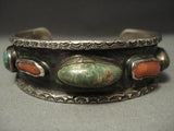 Quality Early Vintage Navajo Cerrillos Turquoise Coral Native American Jewelry Silver Bracelet-Nativo Arts