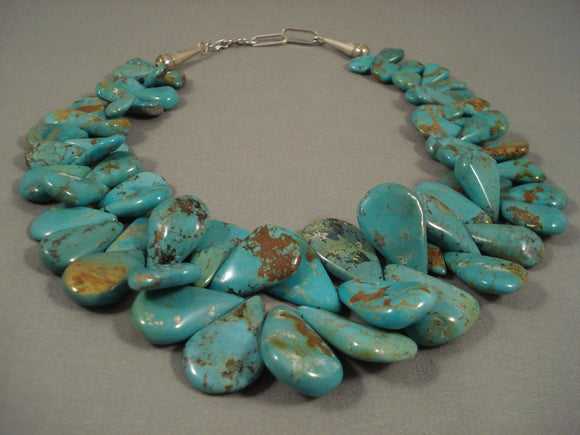Quality Graduating Royston Turquoise Santo Domingo Sterling Native American Jewelry Silver Necklace-Nativo Arts