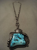 Quality & High Grade Vintage Navajo Old Morenci Chunk Turquoise Native American Jewelry Silver Necklace-Nativo Arts