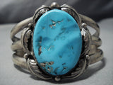 Quality Huge Vintage Native American Jewelry Navajo Turquoise Sterling Silver Leaf Bracelet Old-Nativo Arts