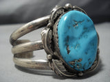 Quality Huge Vintage Native American Jewelry Navajo Turquoise Sterling Silver Leaf Bracelet Old-Nativo Arts