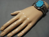 Quality Huge Vintage Native American Jewelry Navajo Turquoise Sterling Silver Leaf Bracelet Old-Nativo Arts