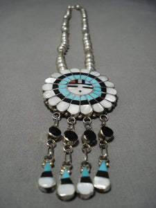Quality Inlay Vintage Zuni Turquoise Sterling Silver Native American Jewelry Necklace-Nativo Arts