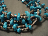 Quality Mid Century Vintage Navajo 'Sky Blue Turquoise' Native American Jewelry Silver Bead Necklace-Nativo Arts