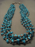 Quality Mid Century Vintage Navajo 'Sky Blue Turquoise' Native American Jewelry Silver Bead Necklace-Nativo Arts