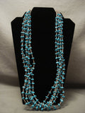 Quality Mid Century Vintage Navajo 'Sky Blue Turquoise' Native American Jewelry Silver Bead Necklace-Nativo Arts