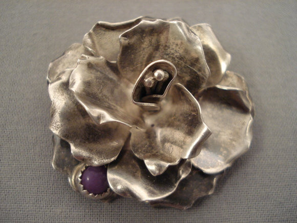 Quality Native American Jewelry Silver Work Vintage Navajo 'Completely Handmade Flower' Pin/ Pendant-Nativo Arts