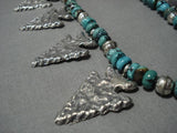 Quality Native American Navajo Arrowhead Sterling Silver Turquoise Squash Blossom Necklace-Nativo Arts