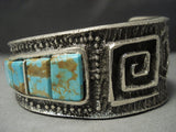 Quality Navajo #8 Turquoise Heavy Navajo Tufa Casted Sterling Native American Jewelry Silver Bracelet-Nativo Arts