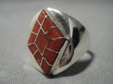 Quality!! Navajo Coral Native American Inlay Sterling Silver Ring-Nativo Arts