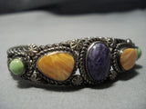 Quality Rare Vintage Native American Jewelry Navajo Charoite Gaspeite Sterling Silver Bracelet Old-Nativo Arts