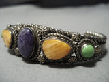 Quality Rare Vintage Native American Jewelry Navajo Charoite Gaspeite Sterling Silver Bracelet Old-Nativo Arts
