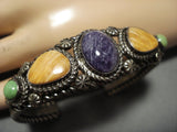 Quality Rare Vintage Native American Jewelry Navajo Charoite Gaspeite Sterling Silver Bracelet Old-Nativo Arts