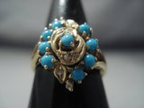 Quality Solid 14k Gold Vintage Navajo Native American Jewelry jewelry Turquoise Ring Old-Nativo Arts