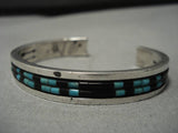 Quality Thick!! Vintage Native American Navajo Turquoise Heishi Sterling Silver Bracelet Old-Nativo Arts