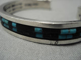Quality Thick!! Vintage Native American Navajo Turquoise Heishi Sterling Silver Bracelet Old-Nativo Arts