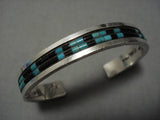 Quality Thick!! Vintage Native American Navajo Turquoise Heishi Sterling Silver Bracelet Old-Nativo Arts