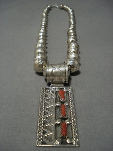 Quality Vintage Native American Jewelry Navajo Coral Sterling Silver Necklace-Nativo Arts