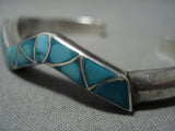 Quality Vintage Native American Jewelry Navajo Fox Turquoise Sterling Silver Inlay Bracelet Old-Nativo Arts