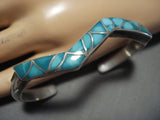 Quality Vintage Native American Jewelry Navajo Fox Turquoise Sterling Silver Inlay Bracelet Old-Nativo Arts