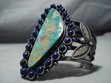Quality!! Vintage Native American Jewelry Navajo Green Turquoise Lapis Sterling Silver Bracelet-Nativo Arts