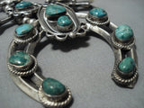 Quality Vintage Native American Jewelry Navajo Green Turquoise Sterling Silver Squash Blossom Necklace-Nativo Arts