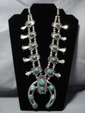 Quality Vintage Native American Jewelry Navajo Green Turquoise Sterling Silver Squash Blossom Necklace-Nativo Arts