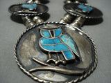 Quality Vintage Native American Jewelry Navajo Owl Turquoise Sterling Silver Squash Blossom Necklace-Nativo Arts
