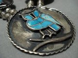 Quality Vintage Native American Jewelry Navajo Owl Turquoise Sterling Silver Squash Blossom Necklace-Nativo Arts