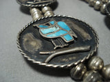 Quality Vintage Native American Jewelry Navajo Owl Turquoise Sterling Silver Squash Blossom Necklace-Nativo Arts