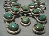 Quality!! Vintage Native American Jewelry Navajo Sterling Silver Green Turquoise Squash Blossom Necklace-Nativo Arts