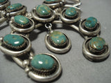 Quality!! Vintage Native American Jewelry Navajo Sterling Silver Green Turquoise Squash Blossom Necklace-Nativo Arts