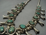 Quality!! Vintage Native American Jewelry Navajo Sterling Silver Green Turquoise Squash Blossom Necklace-Nativo Arts