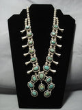 Quality!! Vintage Native American Jewelry Navajo Sterling Silver Green Turquoise Squash Blossom Necklace-Nativo Arts